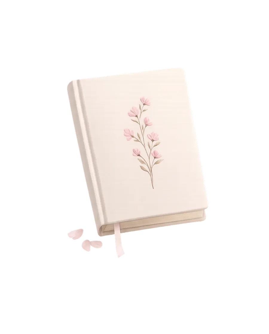 A linen hardcover keepsake book with embroidered blossoms, printed from your Aurelia journal